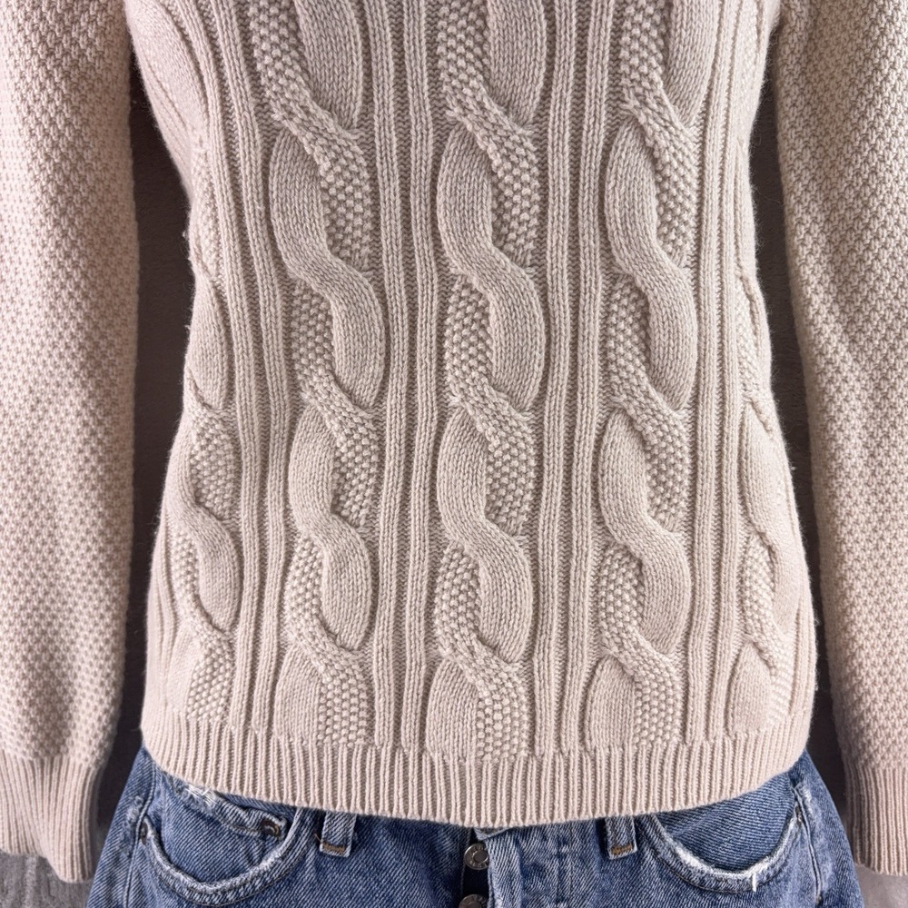 Max Mara Sweater Womens Size XS Beige Cable Knit Crewneck Italian Luxury - Picture 4 of 7
